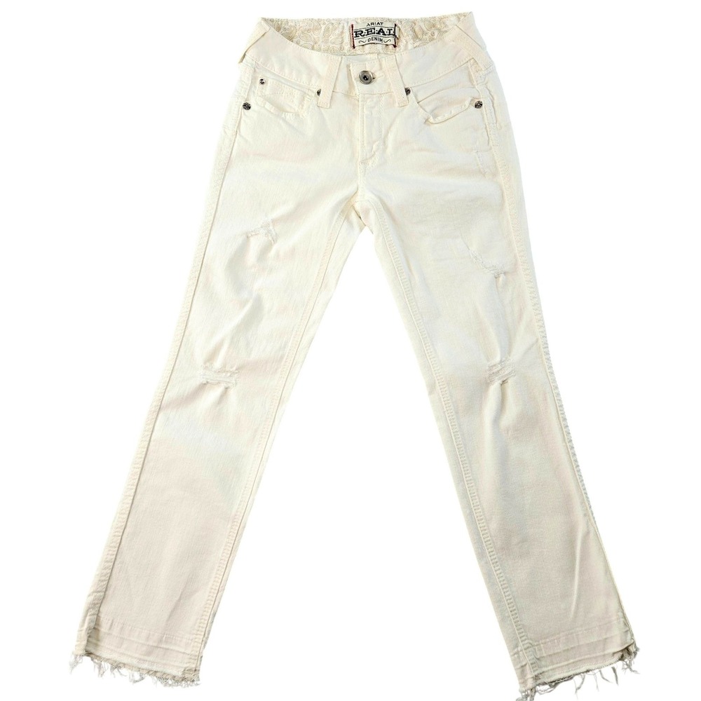 Ariat Jeans Womens 24 White Skinny Distressed Crop Raw Frayed Hem Stretch 24x25
